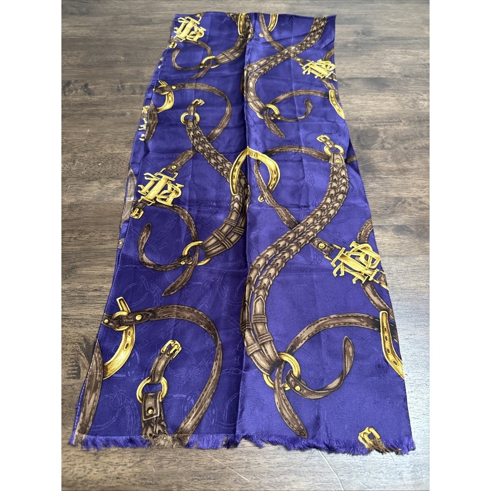 Lauren Ralph Lauren Silk Scarf Purple Equestrian Horse Bit Reign Heritage 12x58
